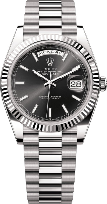 Rolex Day-Date 40 in 18 ct white gold bright black dial Fluted Bezel President Bracelet - 228239 | 2024 Model